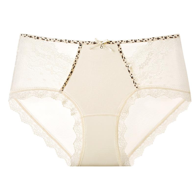 

Ladies Summer Light Luxury Satin Sexy Leopard Lace Mesh Breathable Mid Waist Triangle Briefs XL білий/шампанського