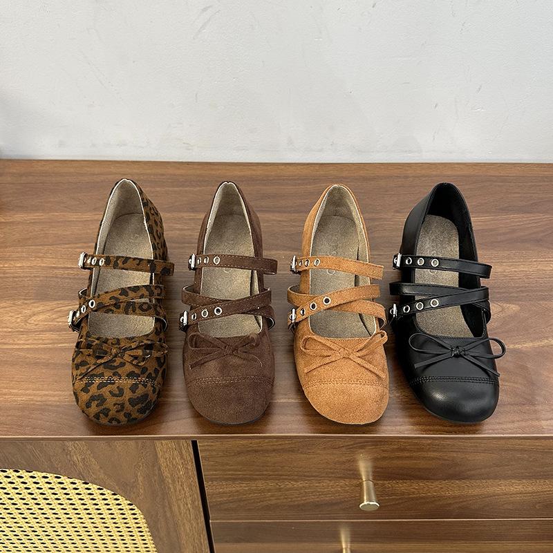 French Small Retro Round Head Single Shoes Women's Autumn 2025 New Leopard Print Mary Jane Ballet Shoes Women's Shoes