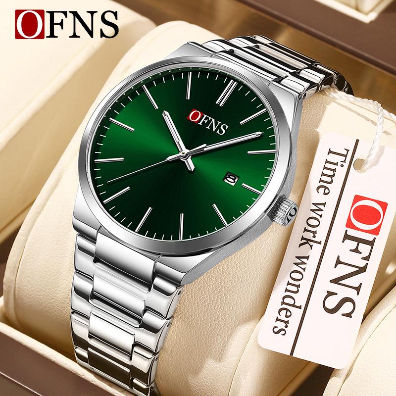 OFNS Classic Unisex Quartz Wristwatch with Calendar, Luminous Hands, 30M Waterproof, Thin Design, High-Value Bar Index.