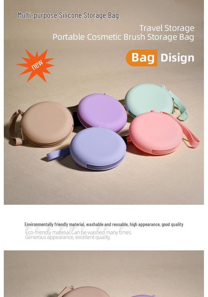 Waterproof Silicone Round Coin Purse - Earphone, Cable & Lipstick Storage Bag with Portable Zipper Key Holder