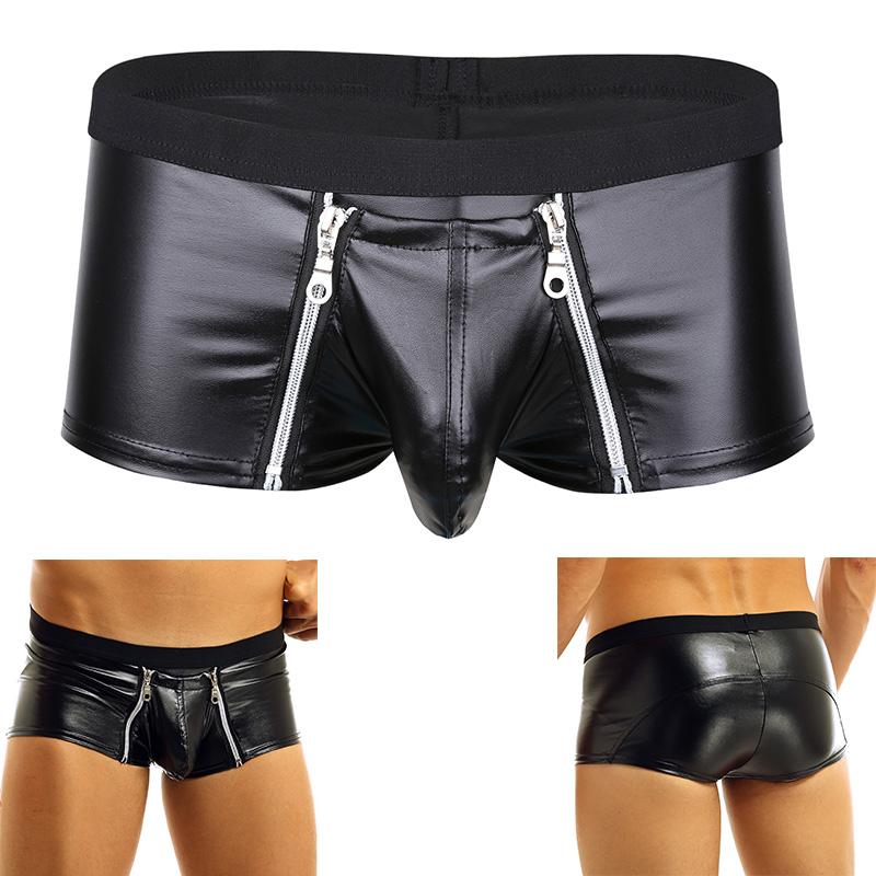 Men Brief Jock Strap Faux Leather Boxer Shorts Underwear Underpants