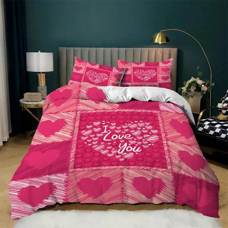 Love Heart Soft Duvet Cover Set Microfiber Bear Warm Comforter Cover Soft Romantic Beding Sets Valentine's Day For Young Girls Women Rom Decor