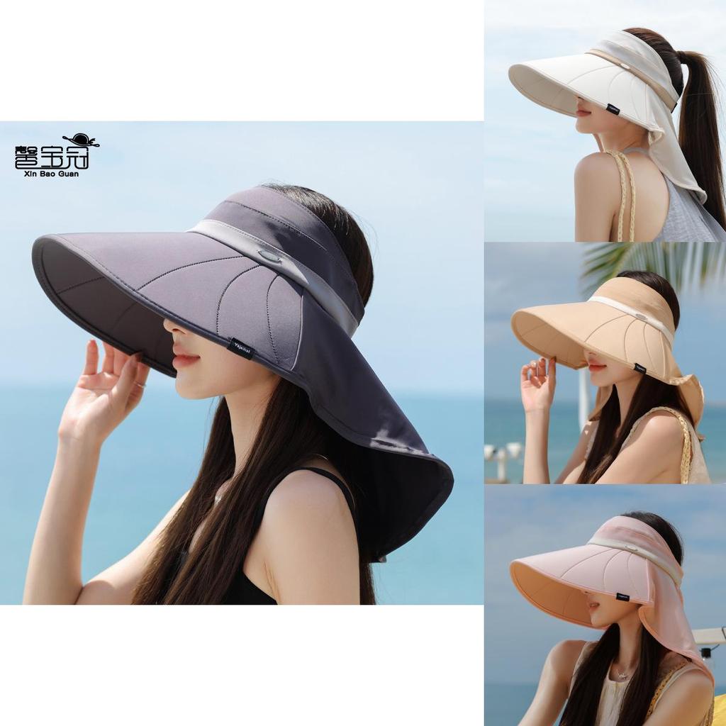 Summer Ice Silk Wide Brim Sun Hat With Neck Protection For Outdoor Travel
