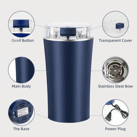 Electric Coffee Grinder 240W Stainless Steel Blades Multifunction Spice Grinder Coffee Beans Nuts Herbs Grinding Machine