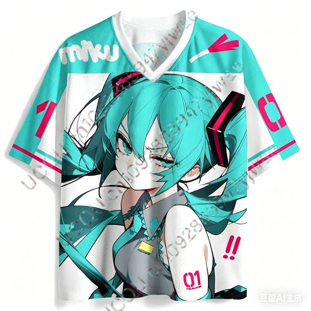 2026 Hatsune Miku Cartoon Girl Graphic Jersey Short Sleeved Fan Gift Tee Cosplay Clothing Summer Men'S And Women'S T-Shirt