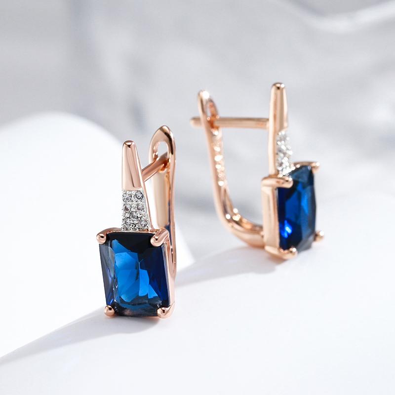 Square Blue Zircon Dangle Earrings Gold Silver Color Personality Jewelry for Women
