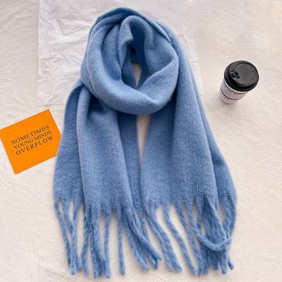 New Solid Color Scarf Atmosphere Winter Women's Soft Waxy Blue Warm Scarf Shawl