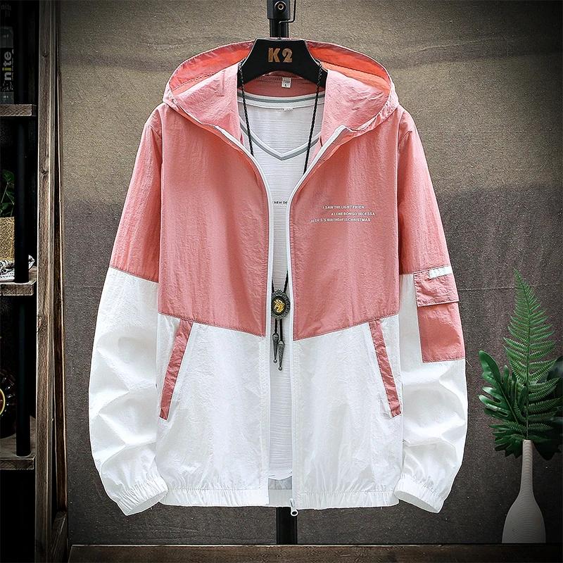 Herren Sommer Hautmäntel Herren Ultraleicht UV Sonnenschutz Große Größe Kapuzen Windbreaker Jacke Herren Gestreifte Freizeit Oberbekleidung