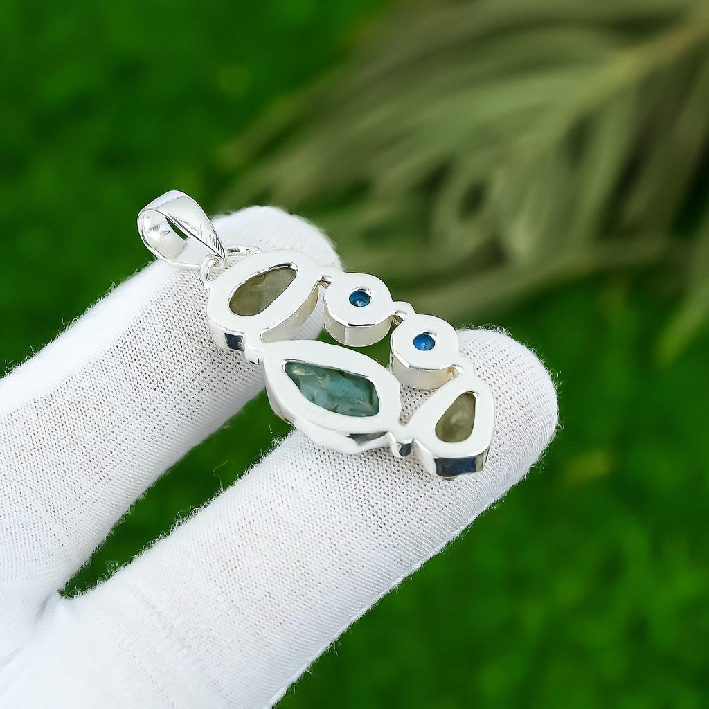 Womens day Sale 925 Sterling Silver Natural Apatite Rough Blue Topaz New Pendant