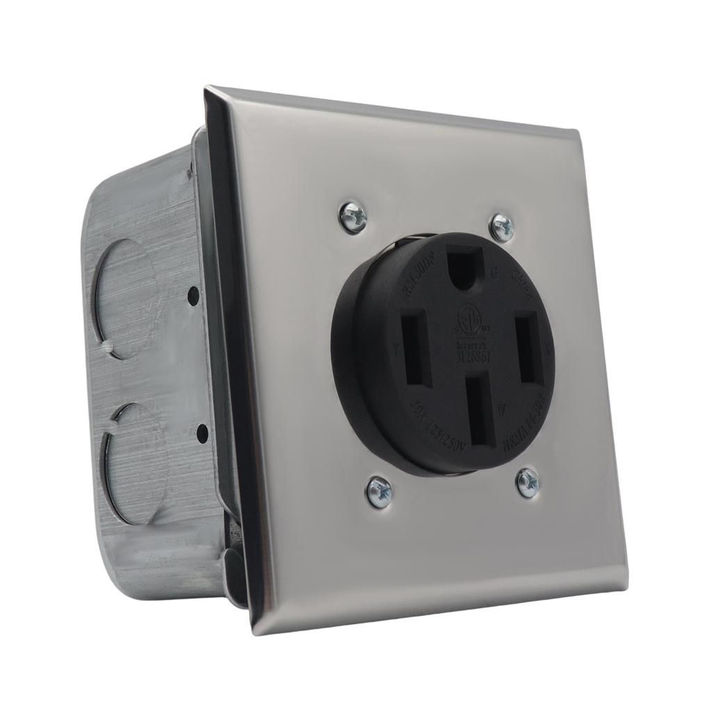 NEMA 14 50R 50A Power Outlet Receptacle, 4 Prong Electrical Socket for RV EV Charging, Surface Or Flush Mount