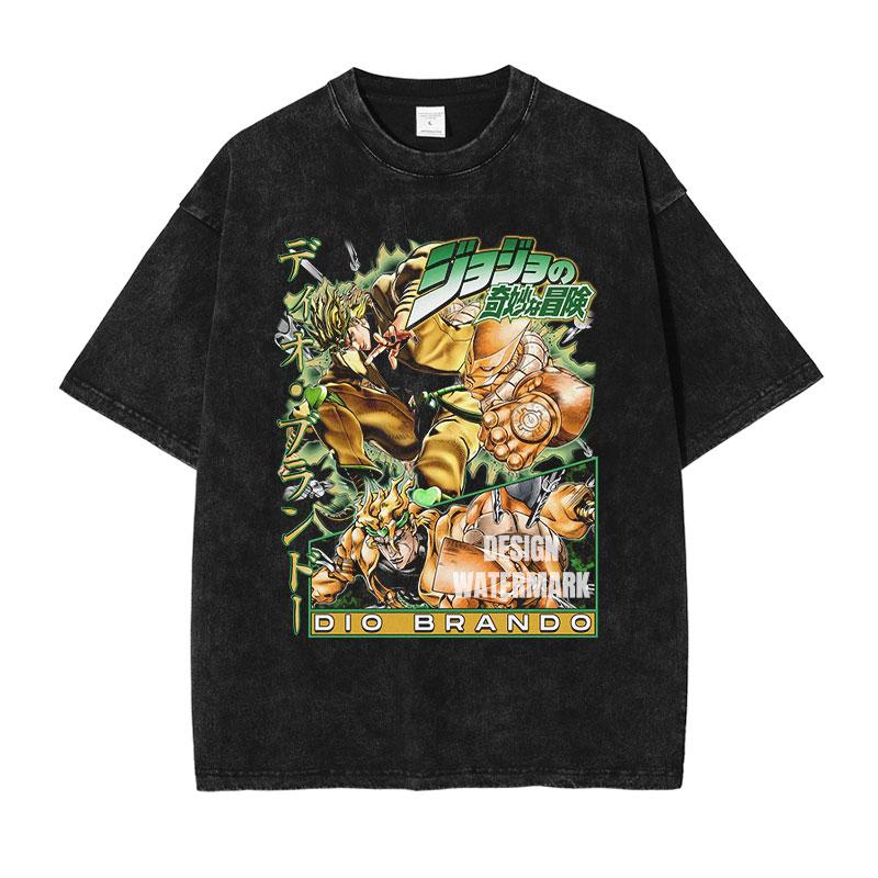 Hot Anime JoJos Bizarre Adventure Kira Yoshikage Giorno Giovanna Cool Print Tshirt Unisex Washed Cotton T Shirts Harajuku Tshirt