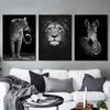 Black White Animals Art Canvas Paintings On The Wall Lion Tiger Elephant Posters and Prints Wall For Living Room Home Frameless