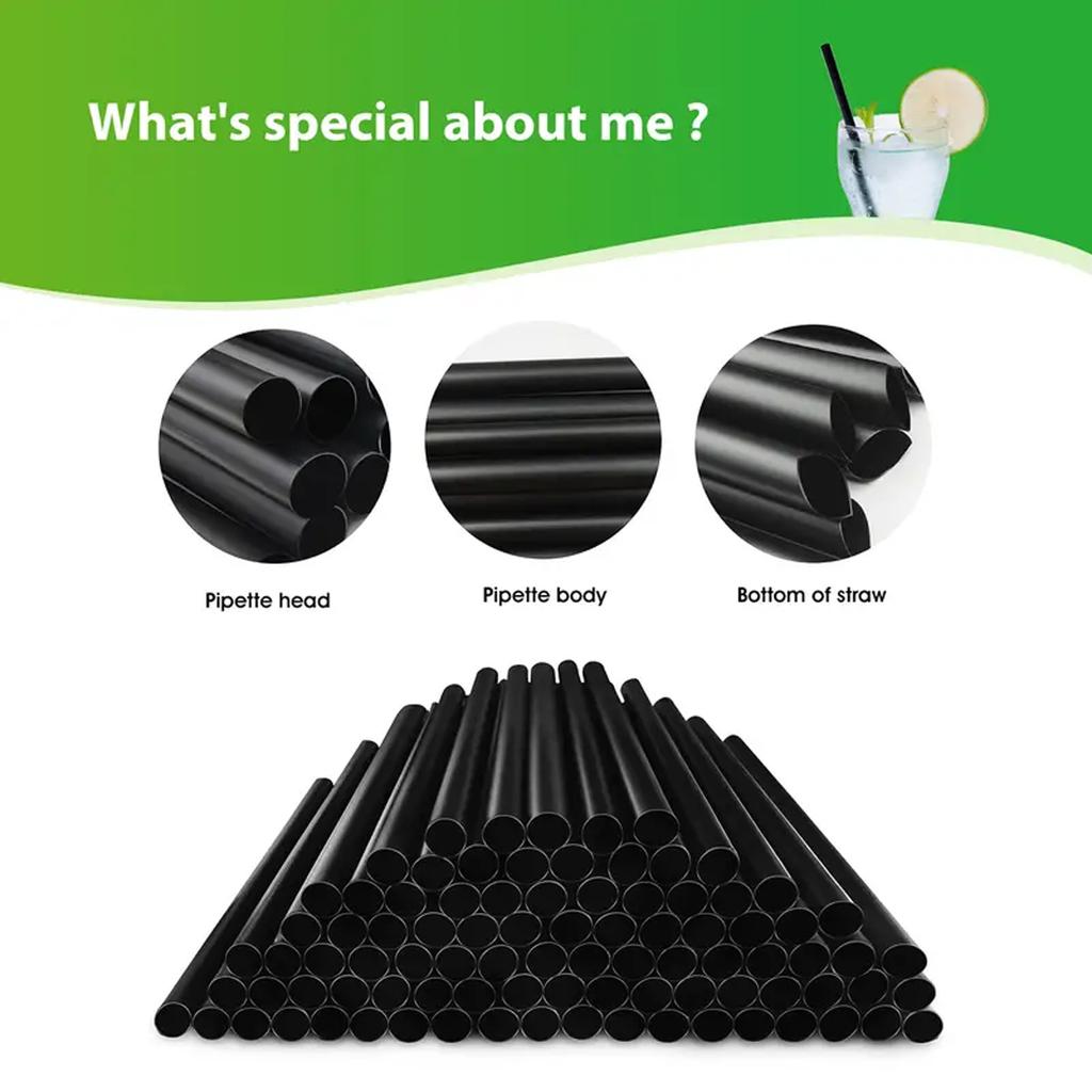 50/100PCS Black Disposable Straws Straight Through Fine Straws Plastic Beverage Tubes That Can Be Reused Coffee Shop Bar Party