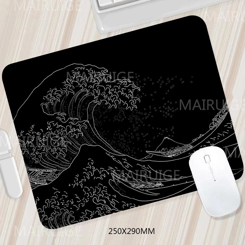 Japanese Mouse Pad Gamer Waves Playmat Gray Art Aesthetics XL Computer Home HD Mousepad XXL Office Soft Non-Slip PC Table Mat
