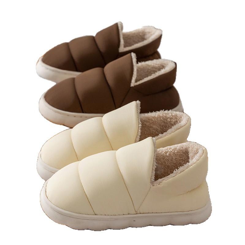 New thick-soled non-slip and warm plush half-head slippers canvas bag heels cotton slippers outer wear