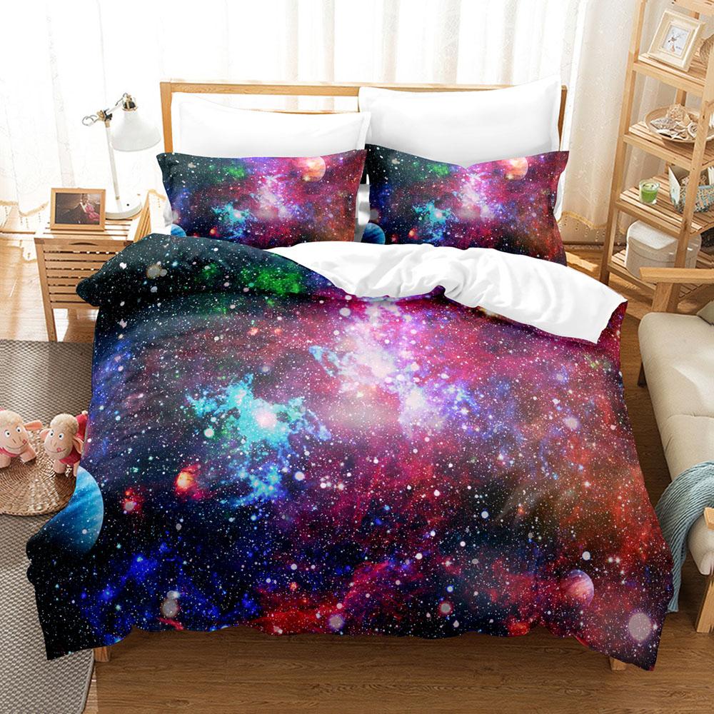 Galaxy Nebula 3D Bedding Set Starry Sky Duvet Cover Set King Queen Twin Double Comforter Cover Set For Home and Decoration
