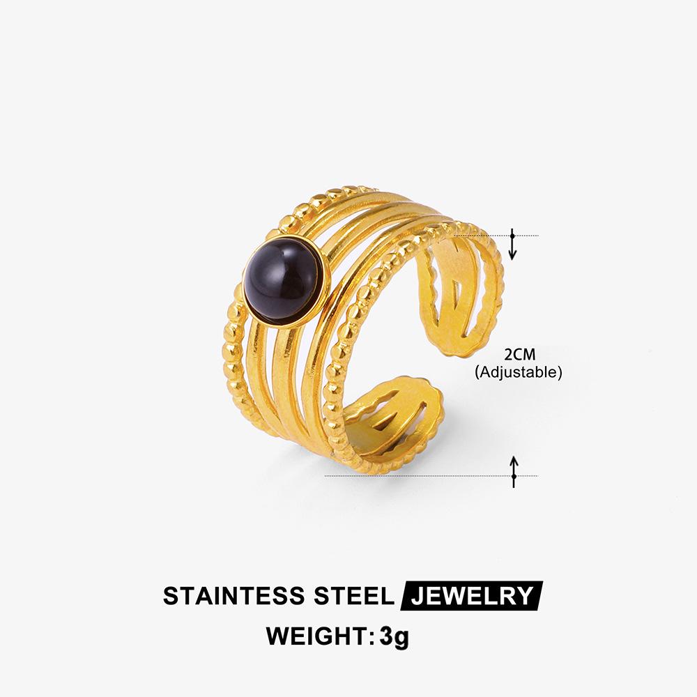 Бирюзовое кольцо из нержавеющей стали, регулируемое - Простой линейный дизайн