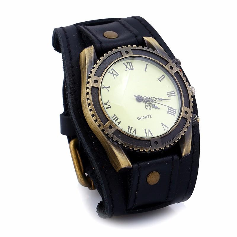 Mens Vintage Leather Bracelet Watch Accessory Adjustable Cuff Style Brown Black Retro Design