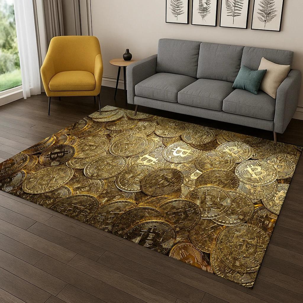 HD Bitcoin Pattern Carpet Rug for Home Bedroom Living Room Sofa Doormat Decor Carpets for Living Room Bedroom Decor Carpet