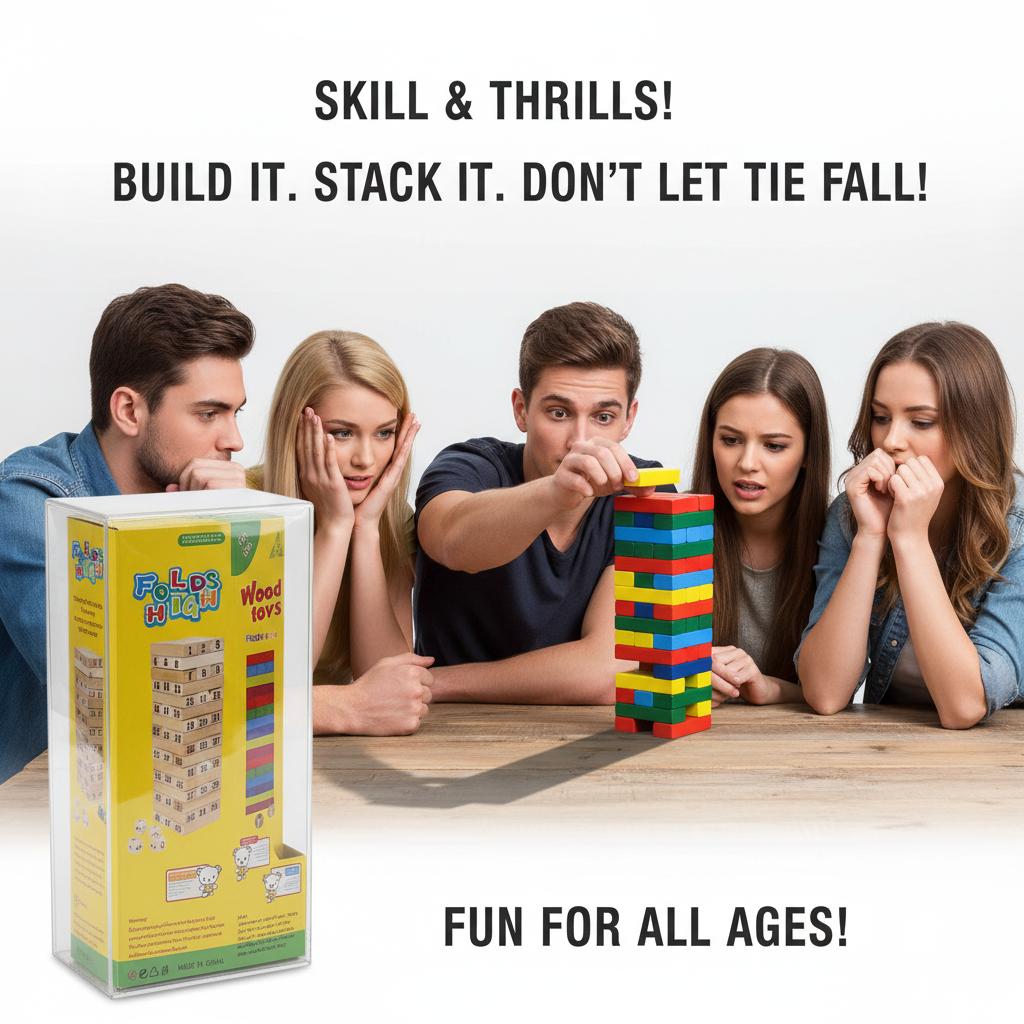 Wooden Pagoda Stacking Game - Parent-Child Bottom Cutting Fun Toy For Desktop High Layers Challenge Adult Interactive Play
