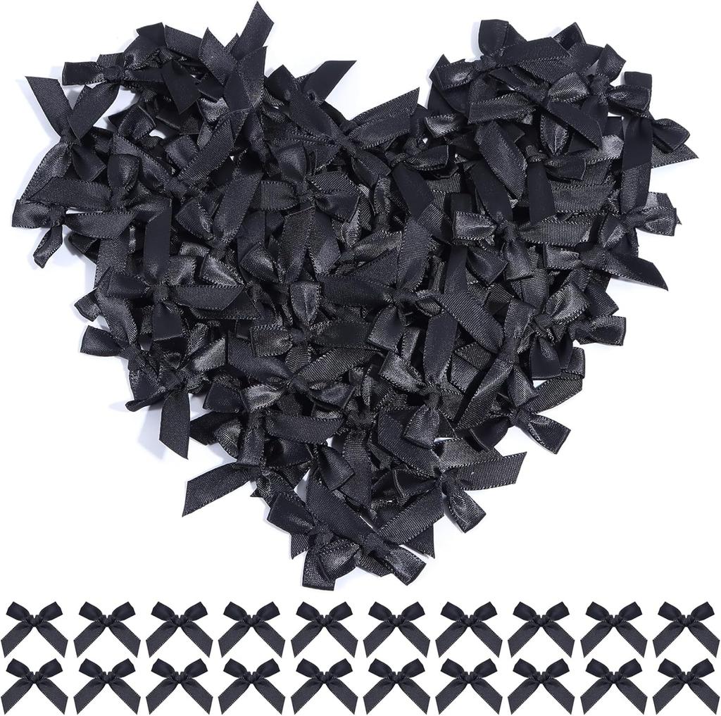 100 szt./partia Nowe Różowe Czarne Kokardy z Wstążki Mały Rozmiar Satynowe Kokardy z Wstążki Naszywki Aplikacje Dekoracja