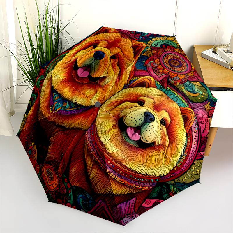 Chow Chow Muster, automatischer Regenschirm, tragbares und faltbares Design, 8 Rippen, ein Weihnachts- oder Geburtstagsgeschenk.