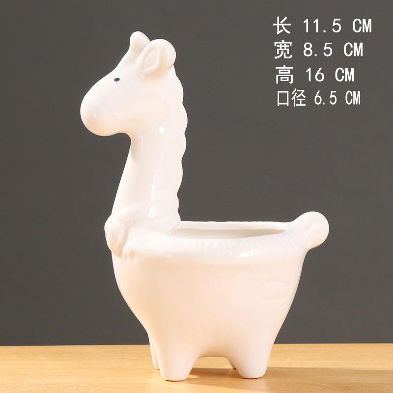 Succulent Flower Pot Desktop Creative Cartoon Giraffe Small Animal Ceramic Flower Pot White dimensions as shown