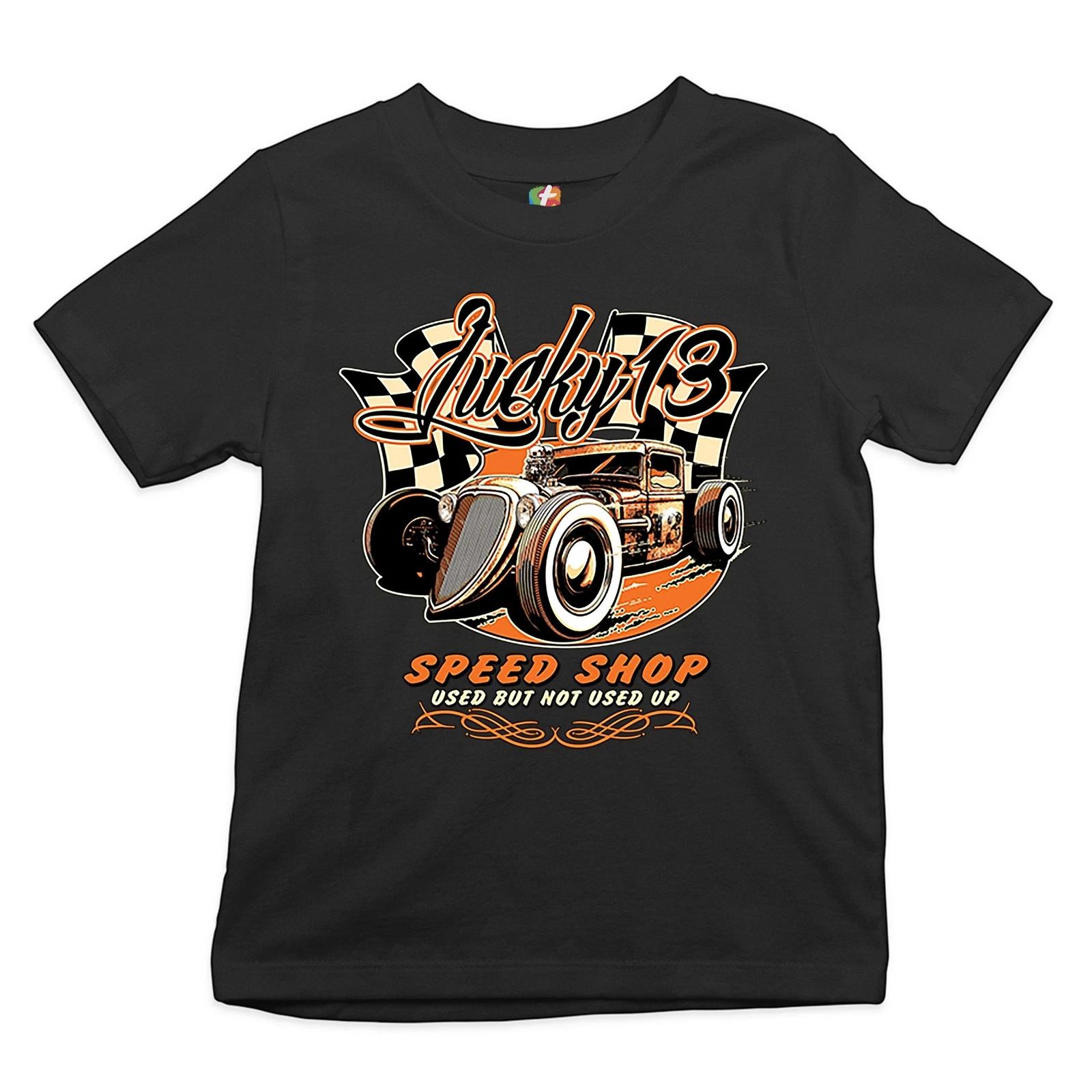 

Счастливая 13 Speed Shop Детская футболка для мальчиков Rat Rod Route 66 Винтажный гоночный автомобиль Дети 150