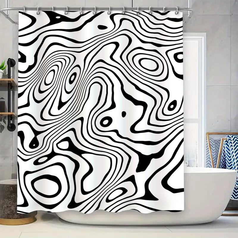 

Modern Black White Waves Print Shower Curtain Waterproof Bathroom Decor Customizable Size Home Decoration (S) W60H190(CM)-1 Pcs