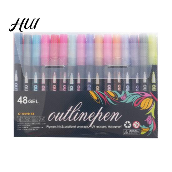 Radiating Lines Markers Dual-Tip Metallic Outline Pens Fluorescent Marker with Colorful Borders Paint Smooth Tip Highlighters for Cards Crafts & Notes