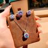 Fashion Square Bag Octagonal Rose Cut Pendant Necklace Colorful Diamond Ring Aquamarine Earrings Pink Diamond Treasure Suit Women