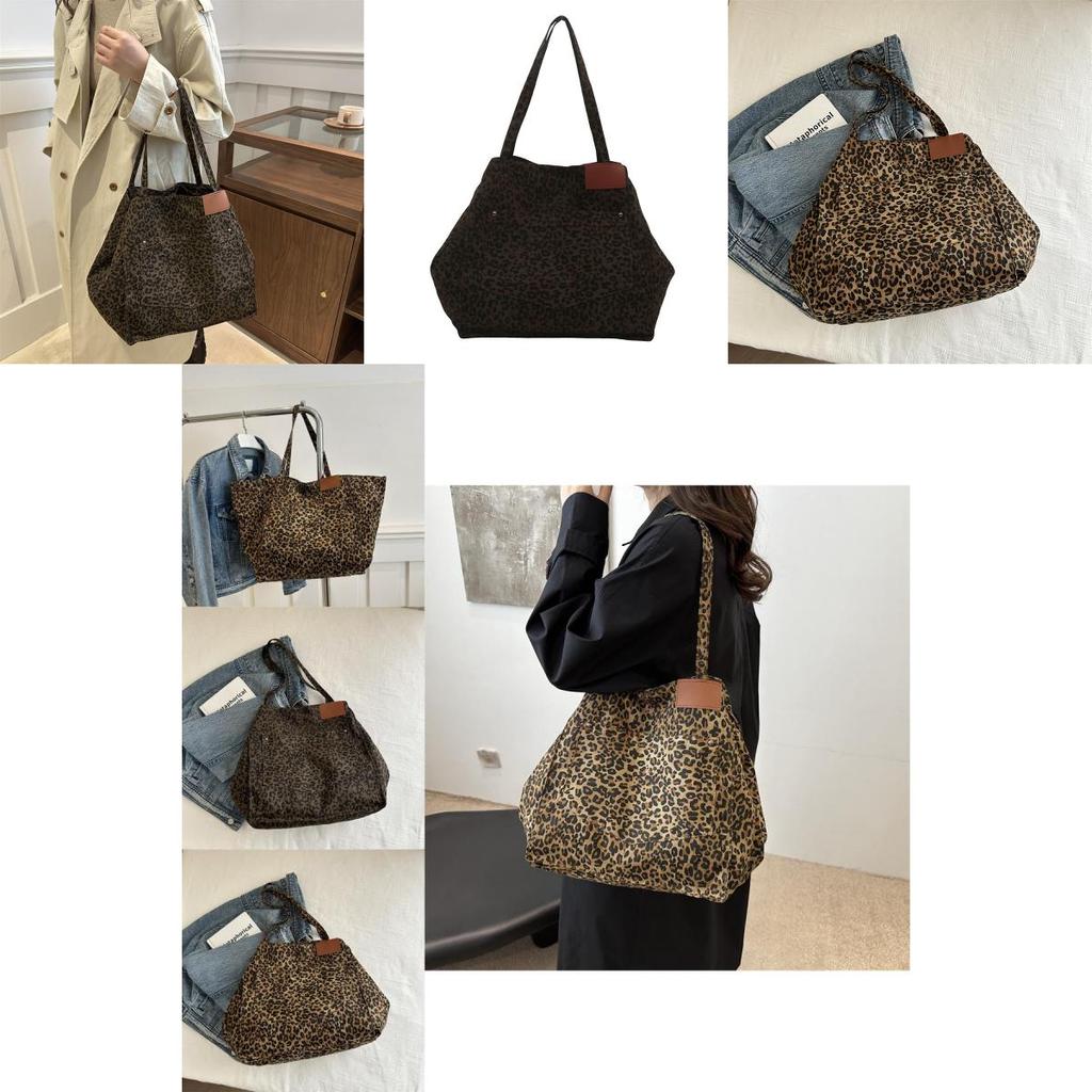 Chic Retro Leopard Print Shoulder Bag Stylish Fall 2024 Large Capacity Tote Handbag