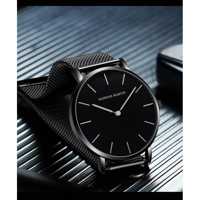 Japanese Movement 40mm Stainless Steel Braided Mesh Strap Men's Waterproof Simple Quartz Thin Durable Watch