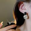 Korean retro square pearl earrings, women's port style dripping oil, black stud earrings, premium design earrings.