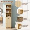 Tall Freestanding Bathroom Cabinet, Vertically Fluted Fronts, Reversible Left-Right Door, Drawer, Soft-Close Hinges, 40×36×172 Cm, Natural Wood Color