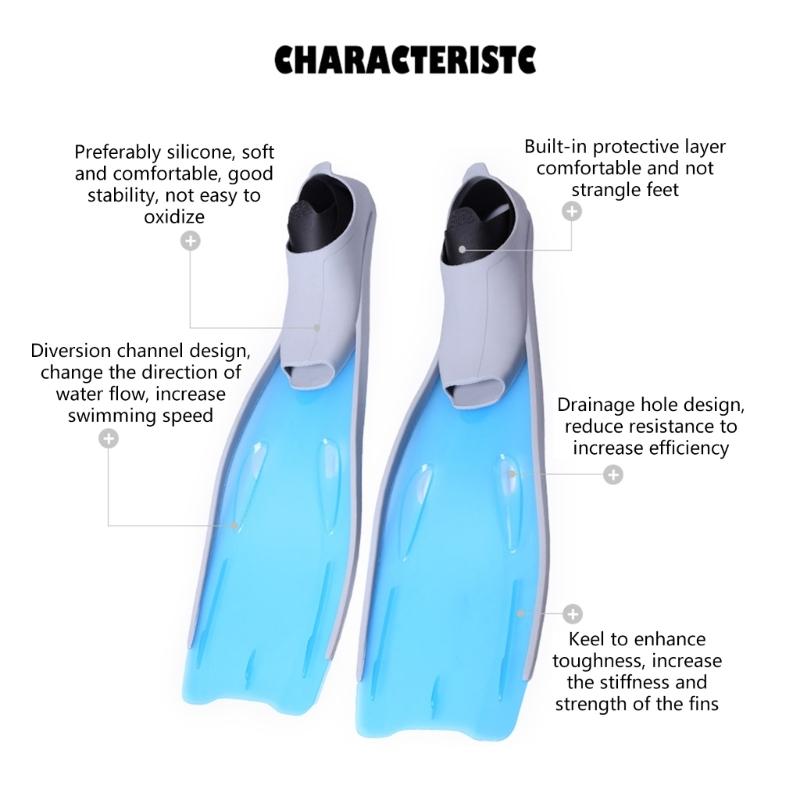 Scubas Diving Gear Full Foot Long Silicone Fins Snorkeling Swimming Diving Floating Fins TPR Non-Slip Swimming Flippers