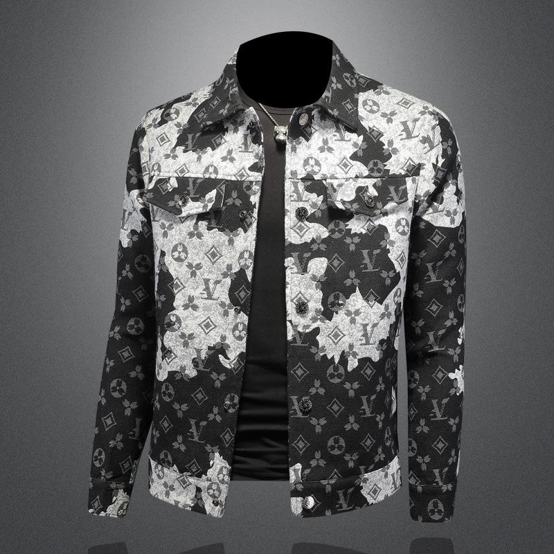 New Style Floral Print Stand-up Collar Mens Loose Fashion Slim Casual Outerwear 7612
