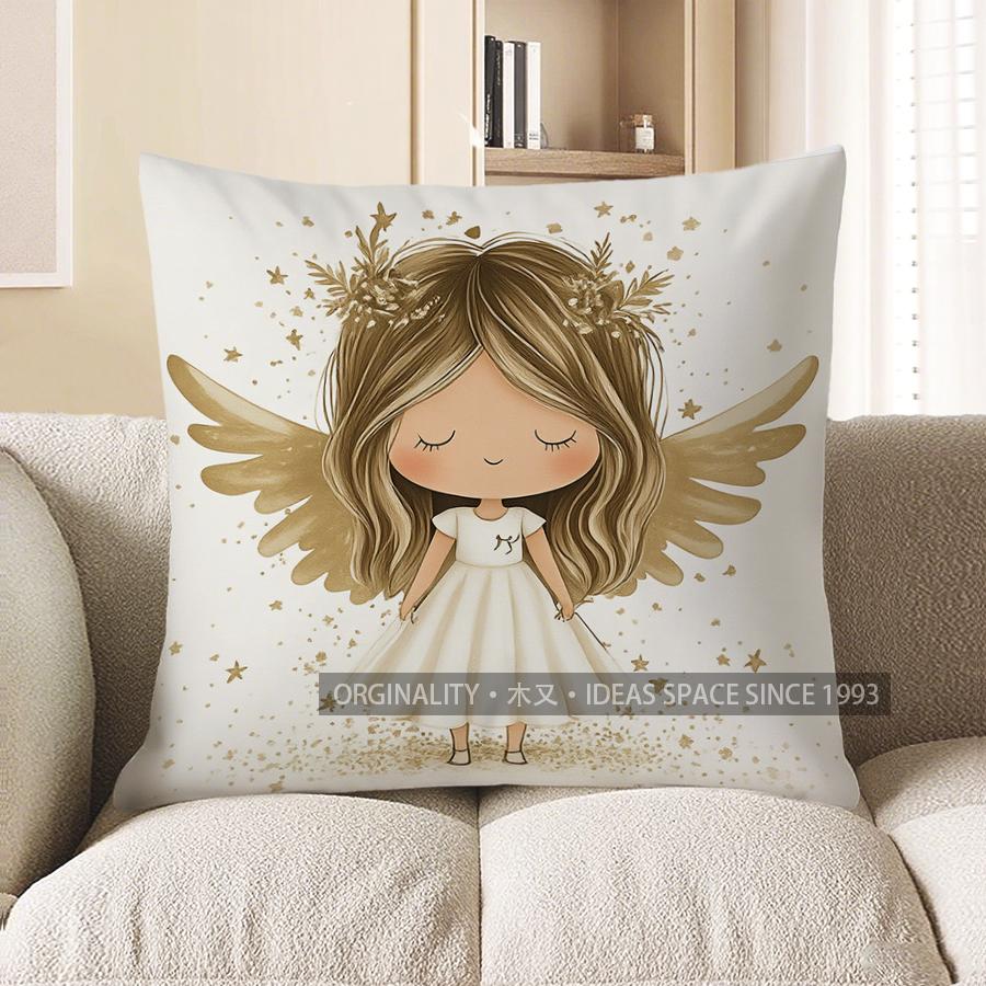 Home Decor Cute Angel Girl Pillow Cover For Home Decor Pattern Cushion Cover Suitable For Sofa Bedroom Car Pillow Cover