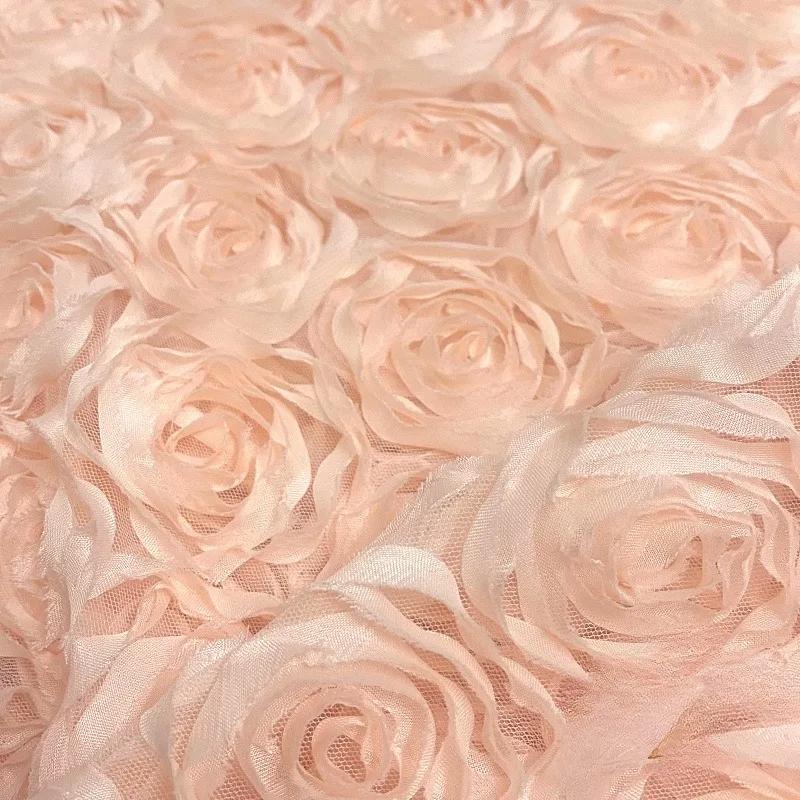 100x130cm High Quality 3D Rose Flowers Fabric Lace Craft Dress Wedding Party Carpet Background Decoration Patchwork Sewing Telas