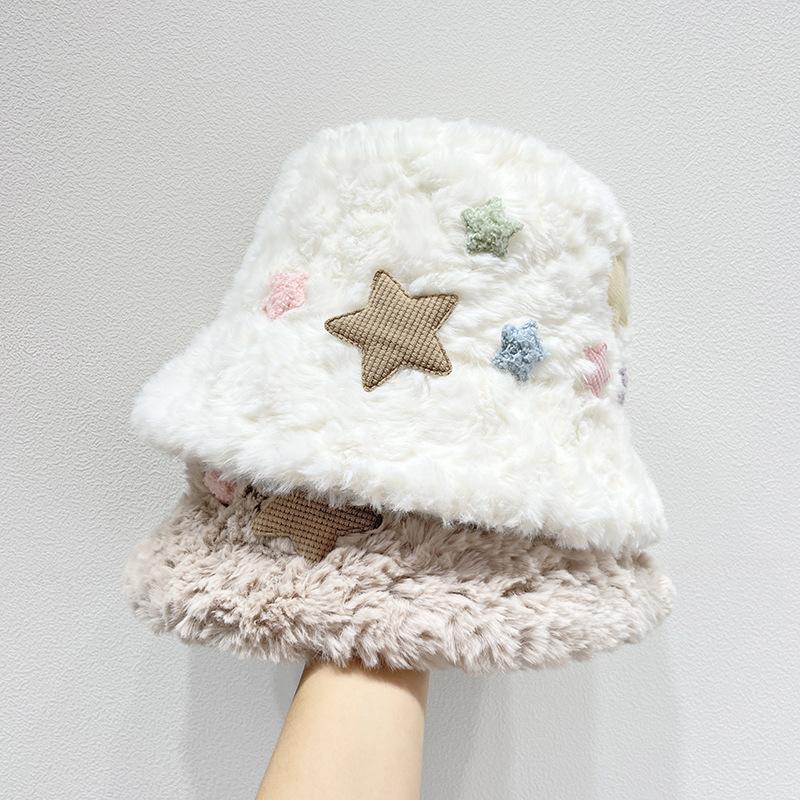 Sweet Fisherman Hat Women's Winter Thick Plush Cute Pot Hat Versatile Hat Warm Hat