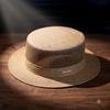 Sombrero de paja de ala plana estilo 'old money' francés tejido a mano unisex sombrero de sol borde plano parte superior de malla borde hueco