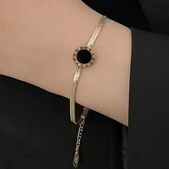 Trendy Round Roman Numeral Titanium Steel Bracelet - Non-fading Snake Bone Chain