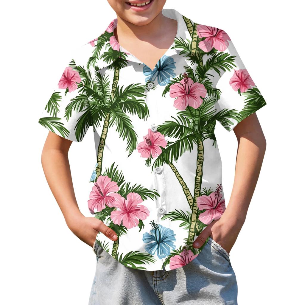 Jungen kurzärmeliges Hawaiihemd, Kinder Sommer Hemd mit Knöpfen