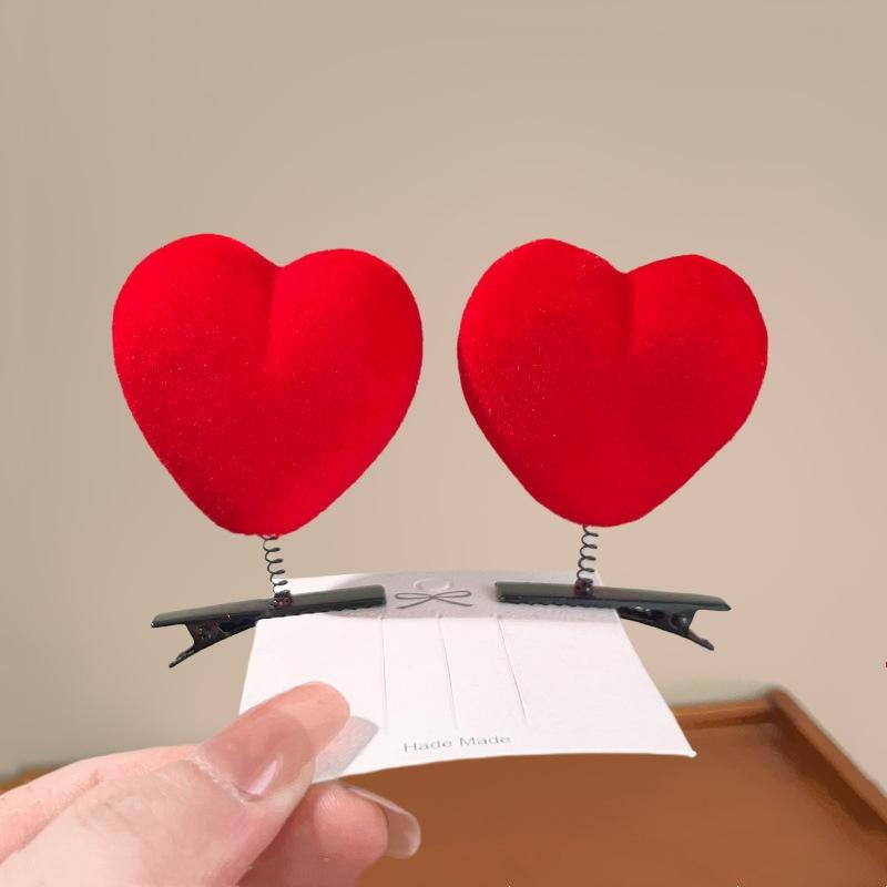 5/10Pcs Heart Hair Clip 3D Flocking Love Shaped Hairpins Fashion Duckbill Clip Valentine's Day Hair Accessories For Girls