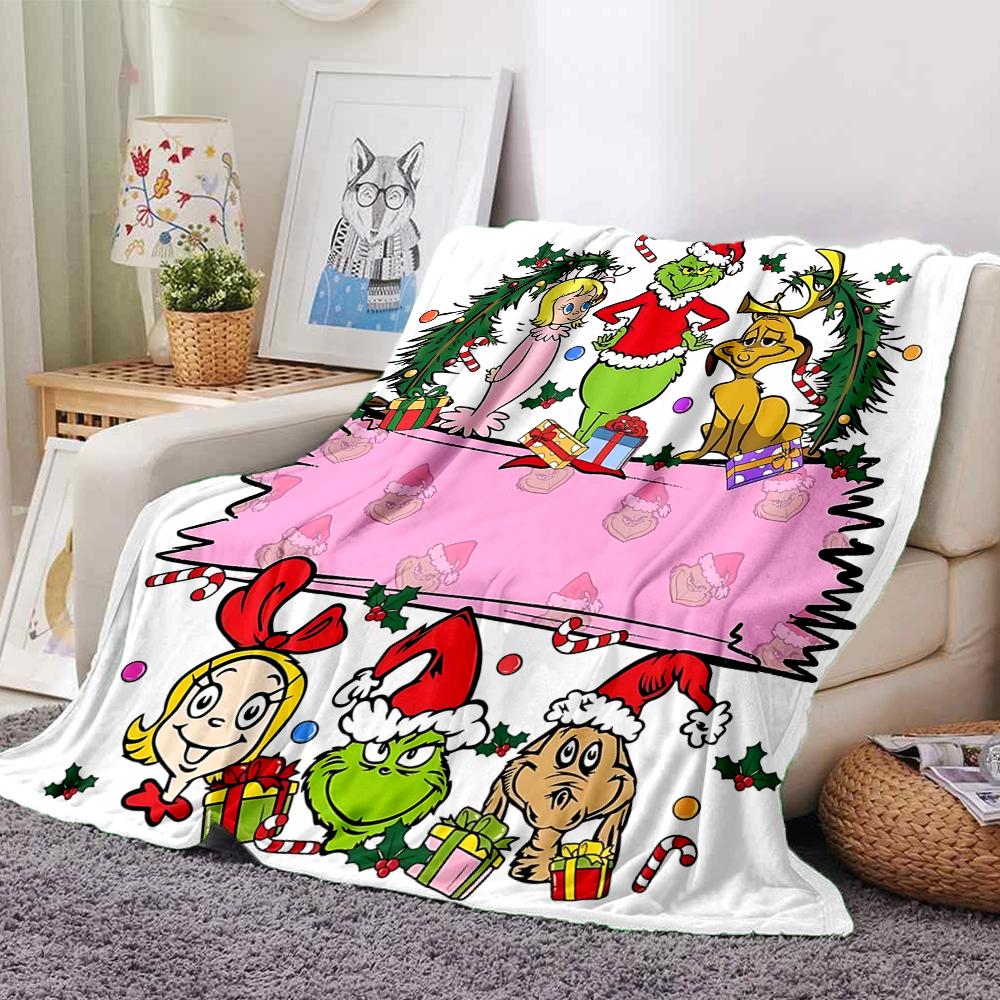 Christmas Grinch Friends Blanket Soft Throw Blanket For Home Bedroom Bed Sofa Travel Office Solid Christmas Blanket
