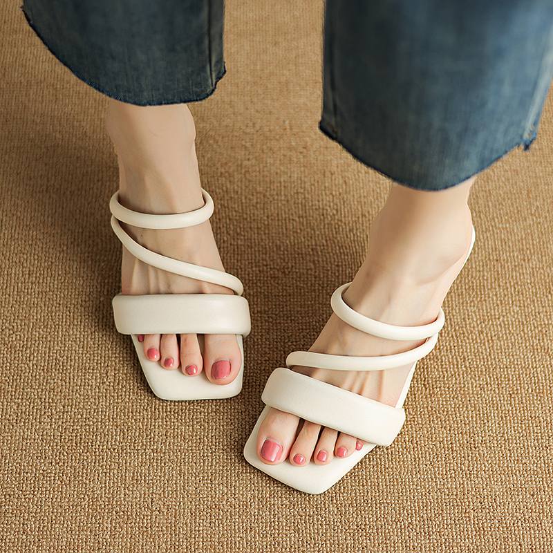 Krazing Pot Mulți Microfibră Peep Toe Stiletto Tocuri subțiri Med pantofi de vară Mărimea 44 Mărimea 43 Sandale femei