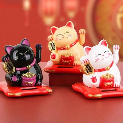 Solar Cat Plaything Welcoming Waving Beckoning Fortune Figurines Miniatures For Household Decoration Solar Car Decoration Accessories