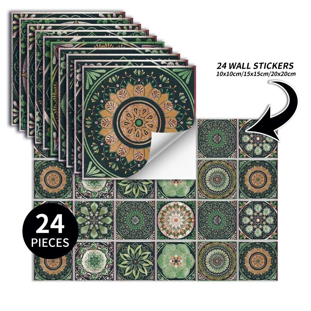 24pcs/set Self-Adhesive Kitchen Wallpaper Mandala Wall Decoration Sticker Bathroom Tile Stickers