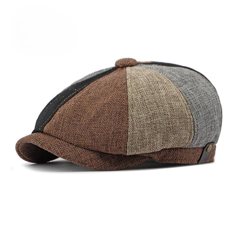 Men Retro Newsboy Hat Summer Breathable Faux Linen Flat Cap British Style Octagonal Baker Boy Cap Vintage Gatsby Ivy Hat for Men Women
