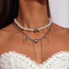 2pcs Exquisite Pearl Beaded Choker Necklace Multi-layer Heart Necklaces Pendant for Women Wedding Party Jewelry Gifts